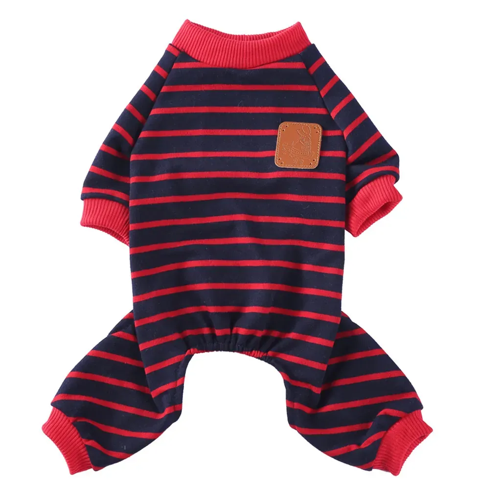 Striped Four-Leg Pet Pajamas for Small Dogs and Cats, Dark Red, S (5-Pack)