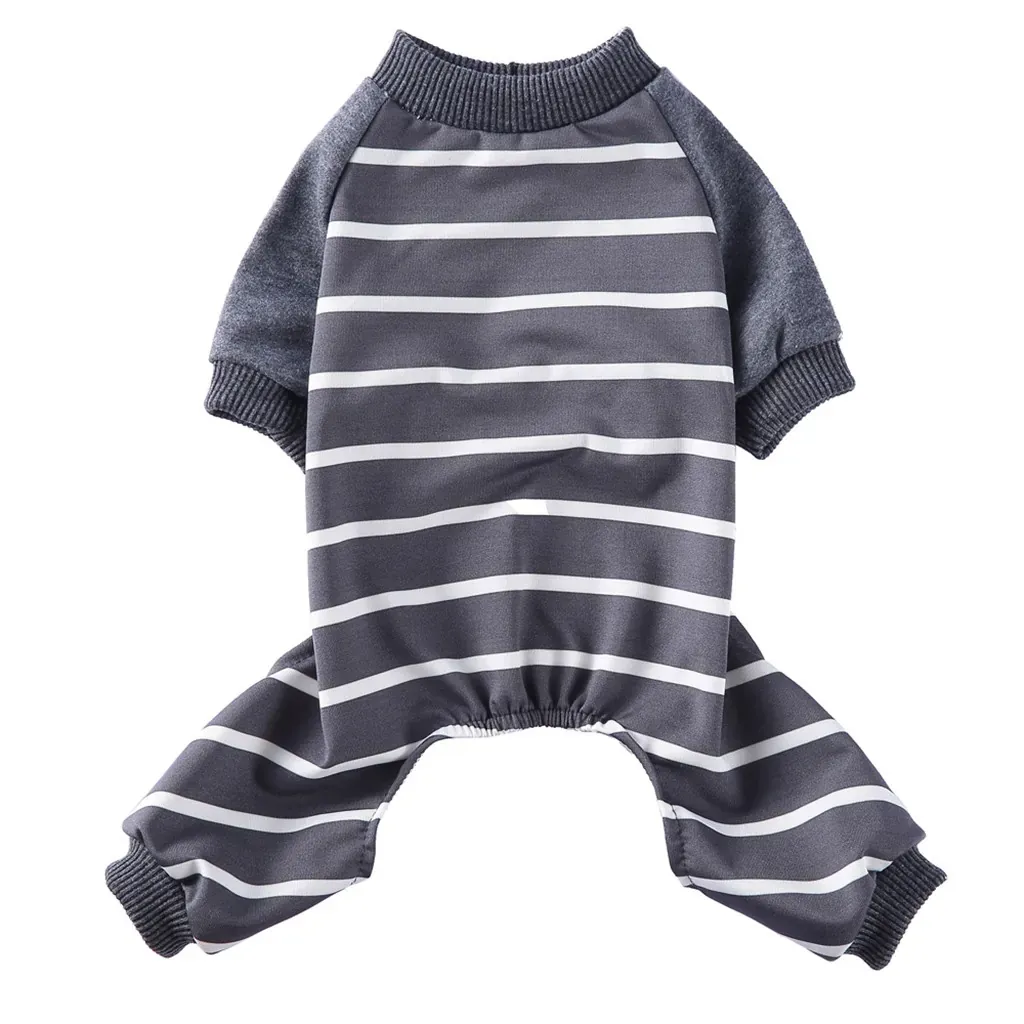 Striped Four-Leg Pet Pajamas for Small Dogs and Cats, Dark Gray, L (5-Pack)